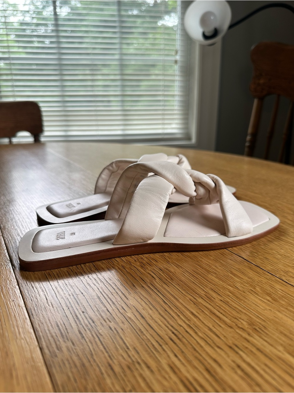 Zara Leather Knot Sandal Slides Off White Size 7.5 - Picture 2 of 11